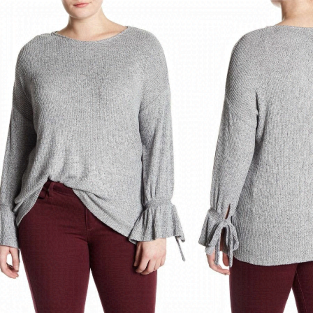 🚨 lucky brand ribbed knit bell sleeve sweater gray